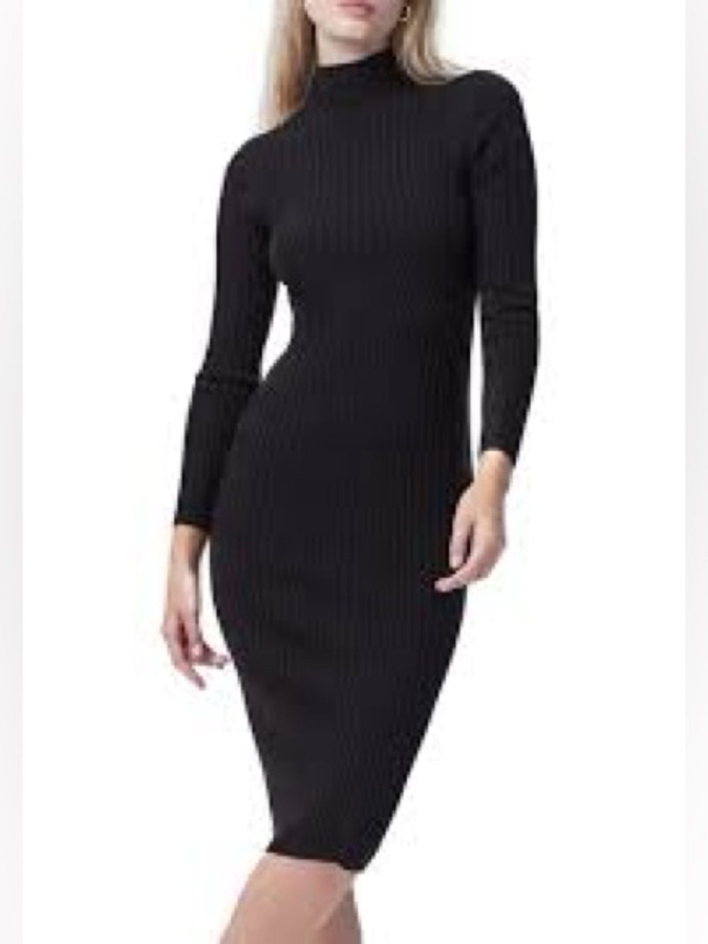 NWT Nina Leonard Black Ribbed Mock Neck Sweater Dress S